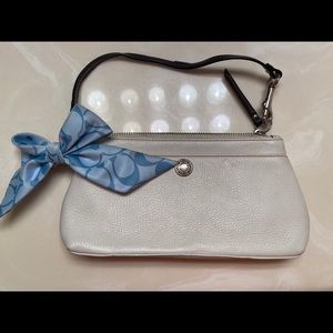 White Coach Wristlet with Blue Bow